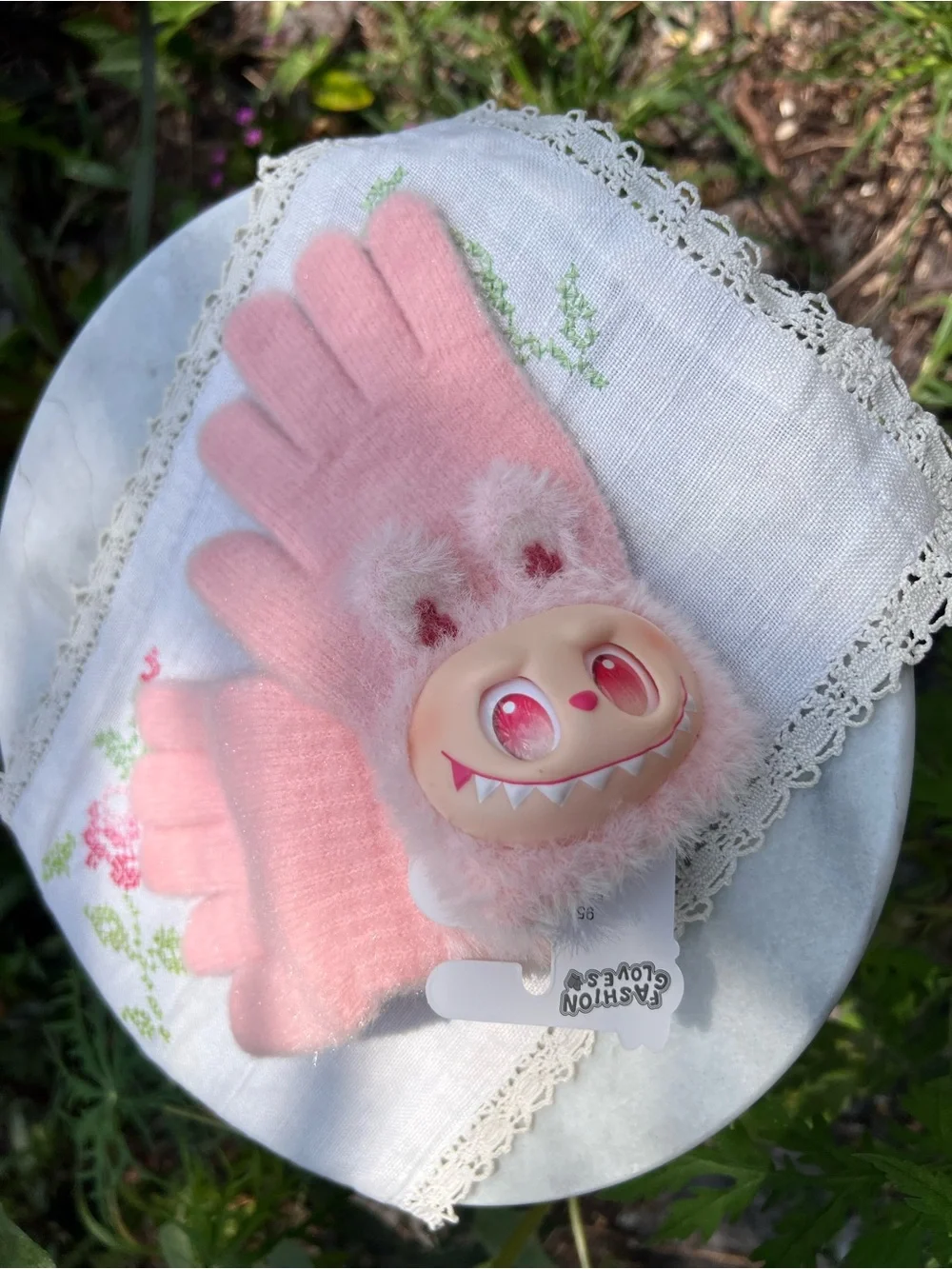 Girls’ Pink Plush Character Mittens with Fuzzy Cuffs